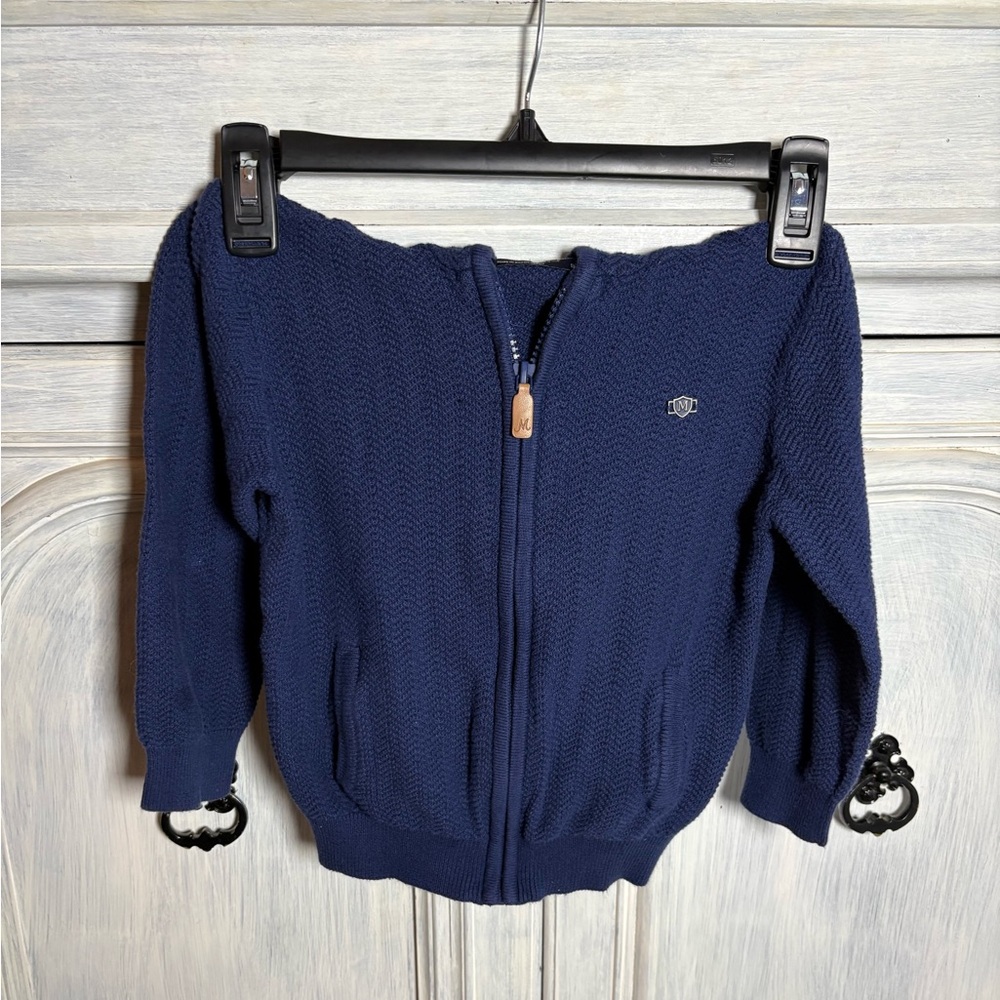 Boys Mayoral Navy Textured Full Zip Hooded Sweater Cotton‎ Preppy Cozy